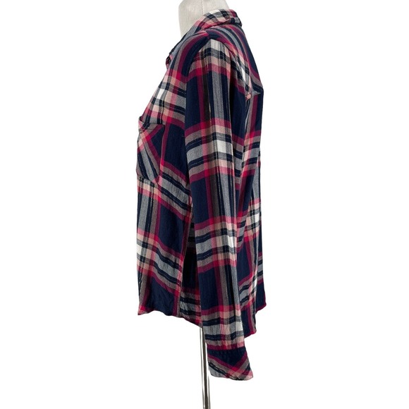 Rails Women's Fuschia Pink Navy Metallic Plaid Hunter Button Up Shirt Size Small - Picture 3 of 7